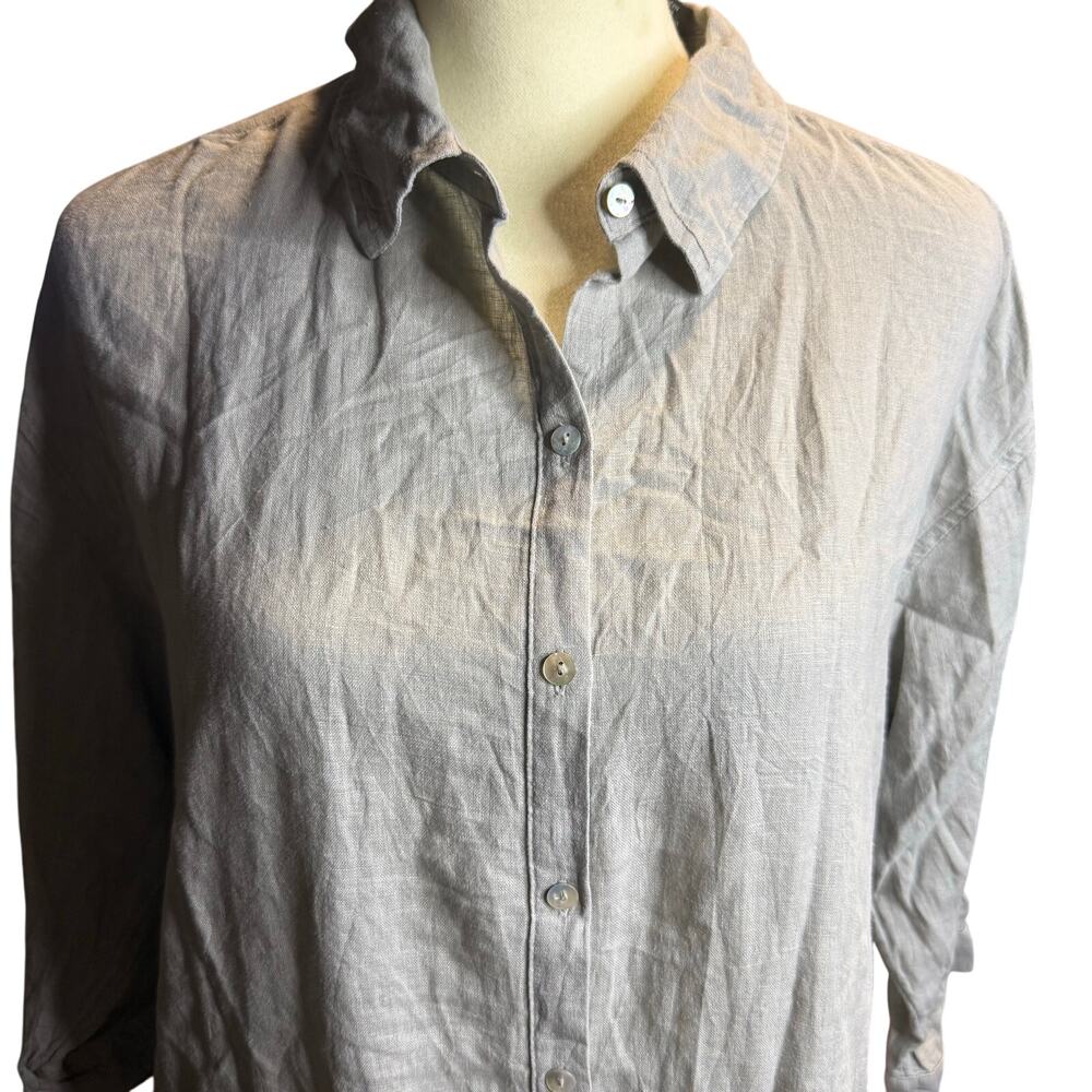 Tahari Linen Blend Button Front Shirt Dress, Gray, Size Medium - Picture 2 of 8
